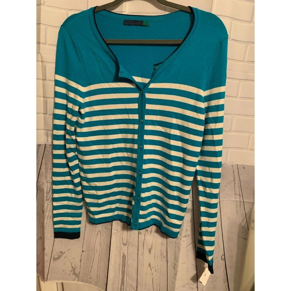 Ava STRIPED Long-Sleeve Cardigan Sweater, Size S